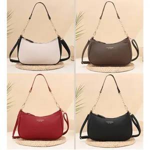 Women Pebbled Texture PU Leather Underarm Bag Gold Stamping Fashion Crossbody Shoulder Bag With Metal Chain Strap