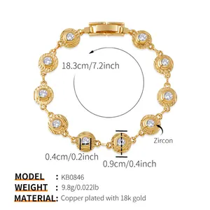 Pulsera de cadena multicapa bañada en oro de 18k con piedras de circonita redondas