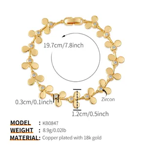 Pulsera de trébol multicapa chapada en oro de 18K con circonitas para mujer
