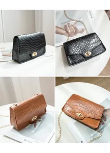 Détails de petits sacs bandoulière aspect crocodile avec chaîne et fermoir dorés