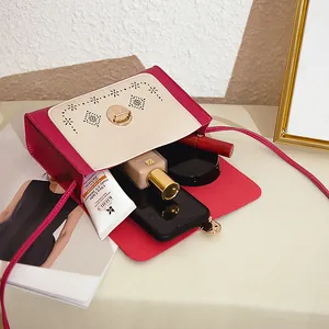 Petit sac bandoulière pour femme avec design bicolore ajouré et vue sur le rangement