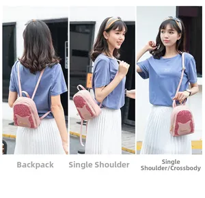 Pink mini backpack for women showing backpack, shoulder, and crossbody styling options