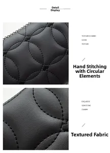 Détail macro du simili cuir noir de haute qualité avec matelassage circulaire et couture