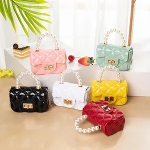 Women Mini Pearl Handle Jelly Bag PVC Quilted Crossbody Bag With Gold Chain Small Fashion Handbag Party Coin Purse