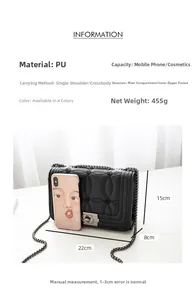 Vue détaillée du sac en cuir PU matelassé noir avec chaîne et info de poids de 455g