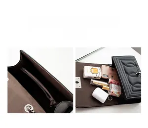 Détails de l'intérieur du sac matelassé noir avec poche zippée et grand rangement