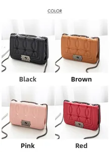 Détails de quatre couleurs de sacs à chaîne avec surpiqûres en cœur et fermoir carré en métal
