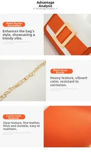 Détails de texture cuir bicolore orange blanc avec boucle dorée et chaîne métallique