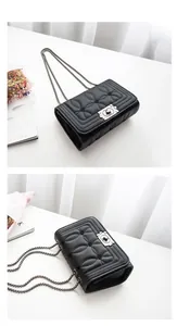 Détail du sac matelassé noir avec surpiqûres circulaires et fermoir métallique