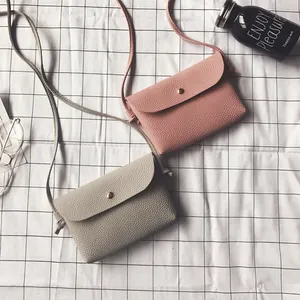 Mini crossbody bags for women in pink and gray litchi texture PU leather with gold clasp