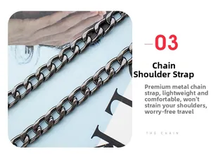 Close-up of polished dark grey metal chain strap for women shoulder bag detail