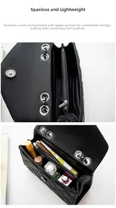 Détail du compartiment intérieur et de la bandoulière chaîne de ce sac matelassé noir