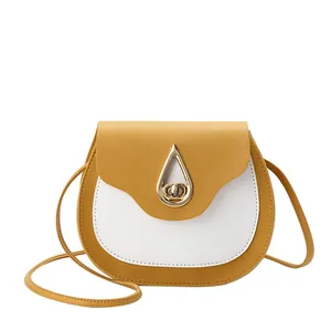 Stylish yellow and white saddle bag with water drop lock and slim shoulder strap