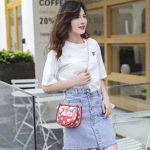 Mini sac chic en PVC transparent avec pochette rouge à marguerites et chaîne dorée
