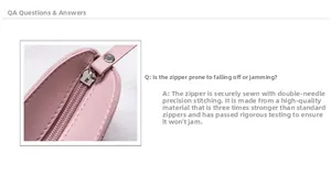 Dettaglio della mini borsa in pelle Saffiano rosa con zip argento rinforzata e cuciture precise