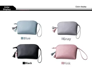 Mini pochette in pelle PU blu, grigia, nera e rosa con nappe e cinturini da polso