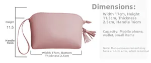 Guida alle taglie per mini borsa rosa con dimensioni 17cm x 11,5cm e cinturino
