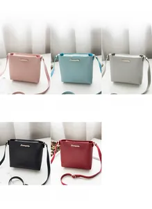 Minimalist crossbody bag set showing pink, blue, gray, black and red leather texture options