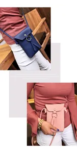 Détail de sacs bandoulière en cuir grainé avec anneau métallique et pompons décoratifs
