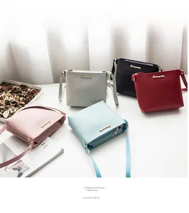 Detailed arrangement of five colorful minimalist mini crossbody bags with gold logo and zip