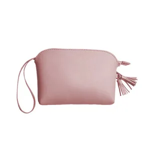 Minimalistische rosa PU-Leder Handgelenktasche mit Quaste und Reißverschluss für Damen