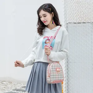Mini plaid crossbody bag with pearl bunny charm and pink trim for women fashion