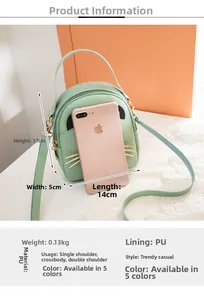 Detailed size view of mint green cat ear mini backpack with dimensions and phone comparison