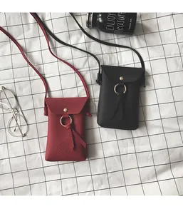 Détails de mini sacs à bandoulière avec motif litchi et décor d'anneau doré