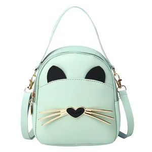 Mint green cat shaped mini backpack for girls with ears and golden whiskers