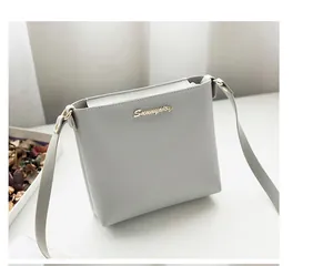 Macro view of light gray mini crossbody bag with golden Sunnycity logo and zipper detail