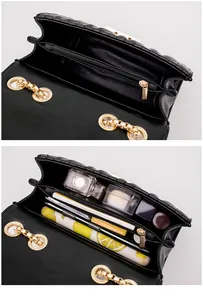 Détail de l'intérieur du sac matelassé noir avec deux compartiments principaux