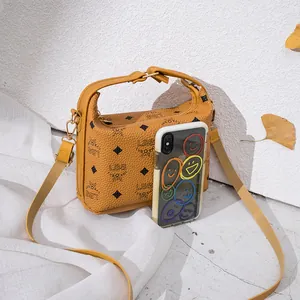 Moderna borsa a tracolla giallo brillante stampata con manico e tracolla regolabile