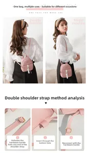 Detail showing the adjustable straps and multiple carrying methods for the pink mini backpack