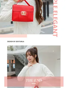 Detail of red croc-embossed chain bag with golden double-ring buckle on white sweater