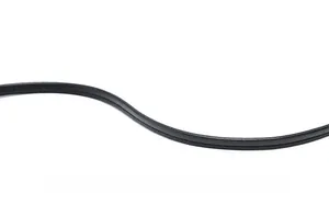 Detail of black leather shoulder strap featuring precision stitching and smooth texture