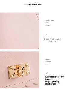 Detail of pink ladies bag showing textured leather and gold pyramid stud turn-lock