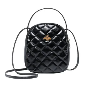 Women's Mini Quilted PU Leather Backpack Fashion Gold Bee Embellishment Versatile Crossbody Shoulder Bag For Daily Use Black