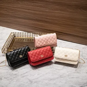 Dames Gewatteerde PU Lederen Schoudertas Elegant Diamantrooster Kettingriem Crossbody Kleine Vierkante Tas Mode Telefoontas