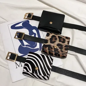 Damen Mode Mini PU Leder Gürteltasche Leoparden Zebramuster Gürteltasche Dekorative Kleine Quadratische Tasche Mit Goldschnalle Für Den Alltag