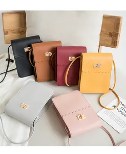 Vertical mini crossbody phone bags with wavy flap and gold lock in six elegant colors