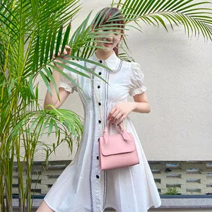Sac à main rose pour femme en similicuir avec poignée et bandoulière chaîne dorée