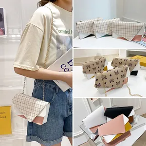 Women geometric flap crossbody bag with chain strap in colorblock and plaid patterns