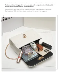 Spacious interior of white quilted chain bag showing capacity for phone and cosmetics