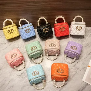 Borsa Jelly Trapuntata da Donna Mini Con Manico di Künstliche Perle e Fibbia a Doppio Cuore Borsa a Tracolla con Catena Borsa Quadrata alla Moda