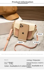 Detailed view of crocodile pattern small bag with 18x15x6.5cm size reference