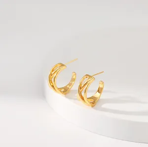 Mehrlagige hohle C-förmige Ohrringe aus 18K vergoldetem Messing mit S925 Silberstecker