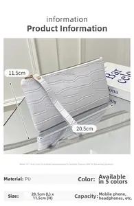 Detail view of white crocodile pattern PU clutch bag showing 20.5x11.5cm size and phone capacity