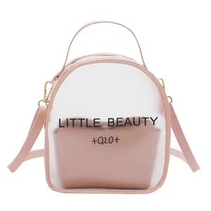 Διαφανές μίνι σακίδιο PVC με στάμπα Little Beauty και ροζ εσωτερική θήκη