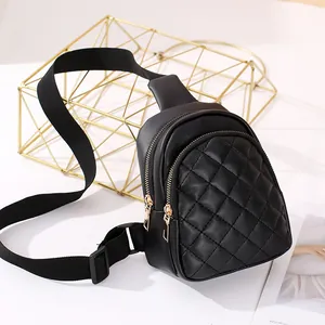 Chic black quilted PU leather crossbody bag with dual gold zippers and adjustable strap