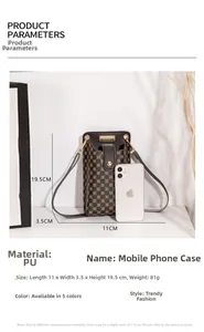 Detaillierte Größenangaben der Mini PU-Leder Umhängetasche mit Telefon-Vergleichsansicht
